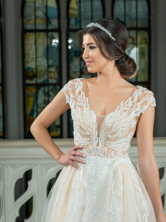 Rochie de mireasa tip sirena cu trena, margele si cristale - 5214